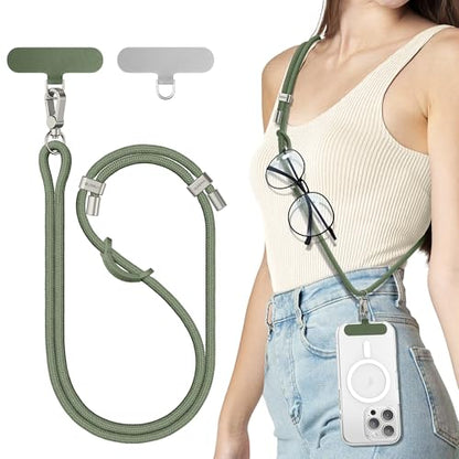 SURPHY Phone Lanyard Crossbody, Phone Strap Crossbody with 2 Tether Tabs - color: Army Green