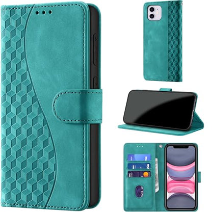 Flip Wallet Case for iPhone 11 PU Leather Turquoise | RFID Blocking, 3 Card Slots & 1 Cash Pocket, Magnetic Closure, Kickstand Function, Leather Flip Case for iPhone 11 - color: Turquoise