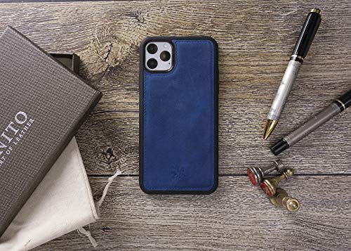 Venito Lucca Leather Case Compatible with iPhone 11 Pro Max (6,5inch) – Extra Secure with Padded Back Cover -Antique Dark Blue - color: Antique Dark Blue, size: iPhone 11 Pro Max