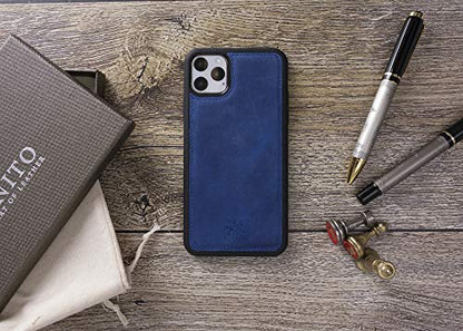 Venito Lucca Leather Case Compatible with iPhone 11 Pro Max (6,5inch) – Extra Secure with Padded Back Cover -Antique Dark Blue - color: Antique Dark Blue, size: iPhone 11 Pro Max