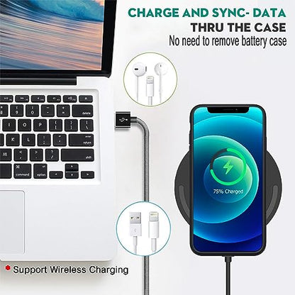 Battery Charging Case for iPhone 12/12 Pro, 10000mAh High Capacity Portable Protective Battery Case Wireless Charging Compatible with iPhone 12/12 Pro (6.1 inch) Extended Battery Charger Cover(Black) - size: iPhone 12/12 Pro