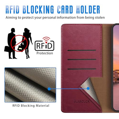 Wallet Case for Samsung Galaxy A16 5G, Wine Red | RFID-Blocking Card Holder, Kickstand, Magnetic Closure, PU Leather Folio Flip Cover, Protective Women Men Cases - color: Wine Red, size: SamsungGalaxy A16