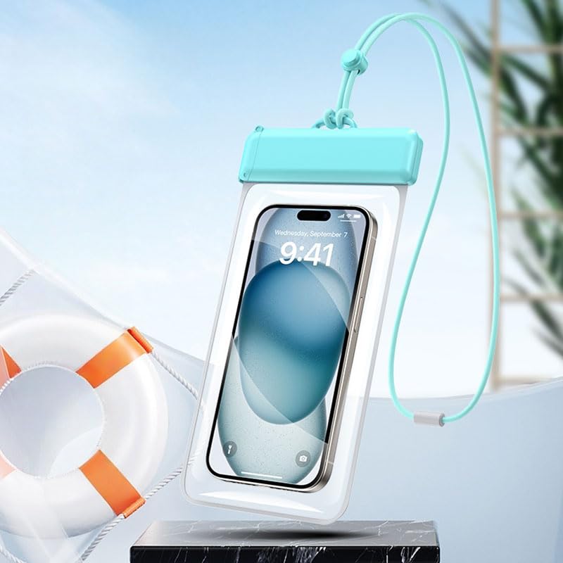 Waterproof Phone Pouch, Lightweigt Cellphone Case with Lanyard, Float Dry Bag Protector Case for iPhone16 15 14 13 12 11 Pro Max Plus XR, Fit up to 7.2" Devices, Underwater Sensitivity Touch, Cyan - color: Cyan