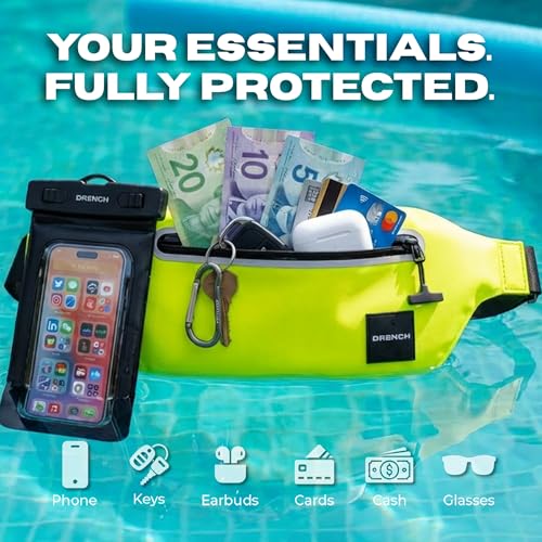 DRENCH Waterproof Waist Pack Bundle – Blue + Yellow, 2 Waterproof Fanny Packs + 2 Floating Phone Pouches, IPX8 Waterproof Dry Bags for Lake, Beach, Boating & Travel