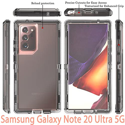 YmhxcY Note 20 Ultra Cover, Galaxy Note 20 Ultra 3 Layer Durable Shockproof Case/Solid Silicone Clear Case - Transparent Black - color: Transparent black