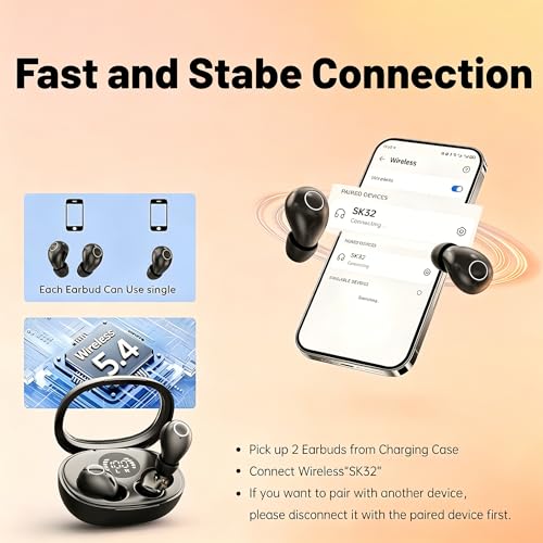 Mini Wireless Bluetooth Earbuds with LED Display, in-Ear Sleep Earphones with Soft Silicone Ear Caps, Compact Charging Case, 5.4 Chip, High Sound Quality (Purple) - color: Purple
