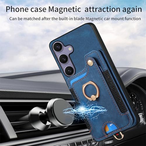 for Samsung Galaxy S25 FE Case Wallet with Card Slots Blue | PU Leather Flip Folio Cover,RFID Blocking Ring Holder,Kickstand,Wrist Strap,Shockproof,Magnetic Protective,Women Men Girls - color: Blue, size: Galaxy S25 FE 6.7 Inch