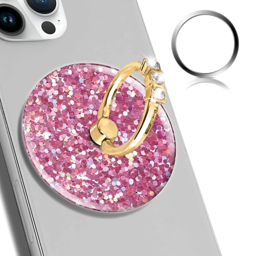 Magnetic Phone Ring Holder Compatible with MagSafe, Cute Phone Grip Stand with 360° Rotation Gold Glitter Finger Ring Kickstand Accessories for Most Phones Glitter Pink Pattern