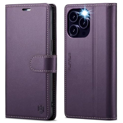 FLIPALM Card Holder Wallet Case for iPhone 15 Pro 6.1", Purple | RFID Blocking, PU Leather Folio Flip, Kickstand, Protective Shockproof Cover - color: Purple, size: iPhone 15 Pro - 6.1"