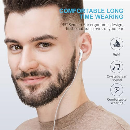 Wired Earbuds [Clear Call Mic], 3.5mm Headphones for iPhone/iPad/Radio - color: White