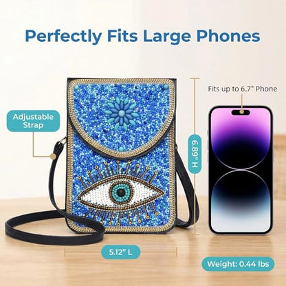 Small Crossbody Bags for Women, Cell Phone Shoulder Bag Boho Wallet Purse - color: Light Blue