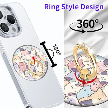 Magnetic Phone Ring Holder Compatible with MagSafe, Cute Phone Grip Stand with 360° Rotation Gold Glitter Finger Ring Kickstand Accessories for Most Phones Cute Colorful Cats