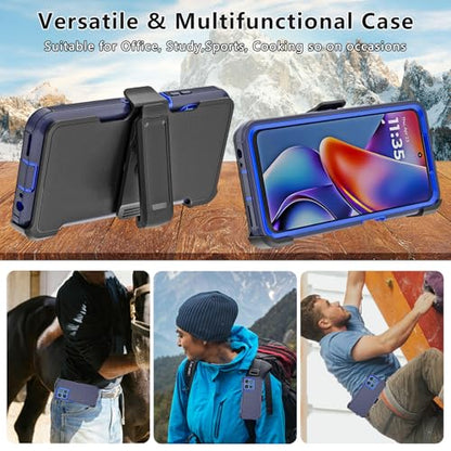 for Motorola Moto G 2026/2025 Case: for Moto G Play 2026 Case with Belt Clip Holster, Heavy Duty 3-Layer Military Grade Rugged Full Body Protection Cover (Navy Blue/Blue) - color: Navy Blue/Blue