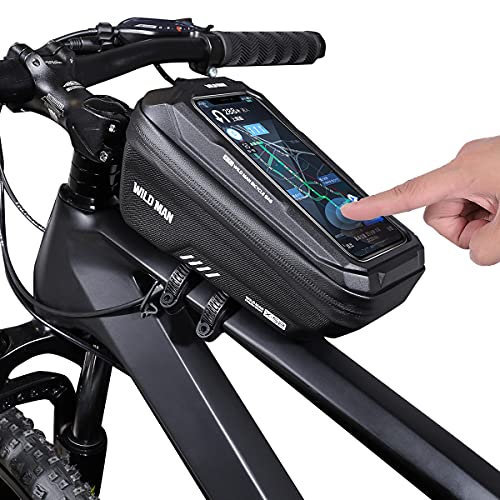 WILD MAN 1L Quick Release Waterproof Bycicle Front Frame Bike Bag Bike Phone Holder with Touch Screen Top for Mountain Road Bike MTB Cycling - color: Red
