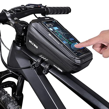 WILD MAN 1L Quick Release Waterproof Bycicle Front Frame Bike Bag Bike Phone Holder with Touch Screen Top for Mountain Road Bike MTB Cycling - color: Red