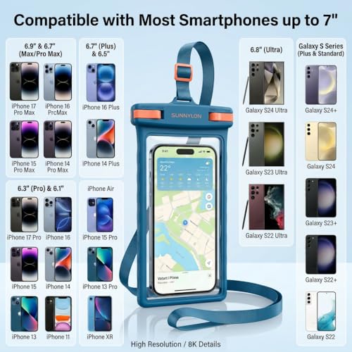 3D Waterproof Phone Pouch Case,IPX8 100FT Underwater Cell Phone Dry Bag,Soft TPU Sensitive Touch Screen Protector with Lanyard,Fits iPhone 17-11 Pro Max Plus,Galaxy S25,for Fishing Pool River(Blue) - color: 1-pack Blue