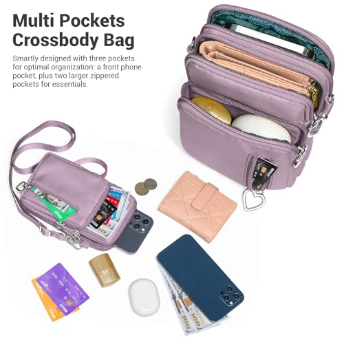 YINHEXI Small Crossbody Bags for Women Trendy, Mini Triple Compartment Cell Phone Crossbody Wallet Purses - color: Lavender-2