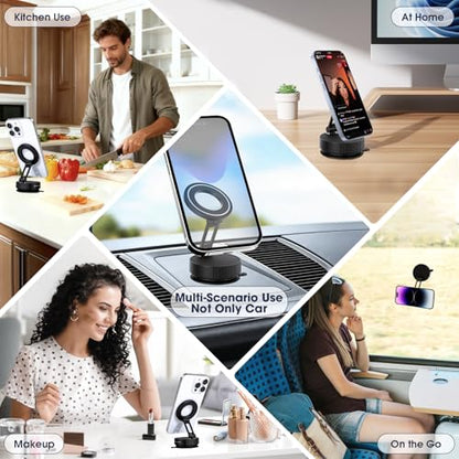 LifetimeWarranty Strong Magnetic Car Phone Holder, 360°Adjustable Car Mount w/ Vacuum Suction,Pocket Size Strong Magnetic Suction Phone Mount for Dashboard and Windshield, Compatible with iPhone 12-17