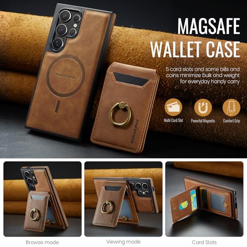 for Samsung Galaxy S26 Ultra 2 in 1 Detachable Card Bag Wallet Case Durable Leather Wallets Magnetic Card Holder 4 Card Slots Ring Stand RFID Blocking Brown - color: Brown, size: Samsung Galaxy S26 Ultra