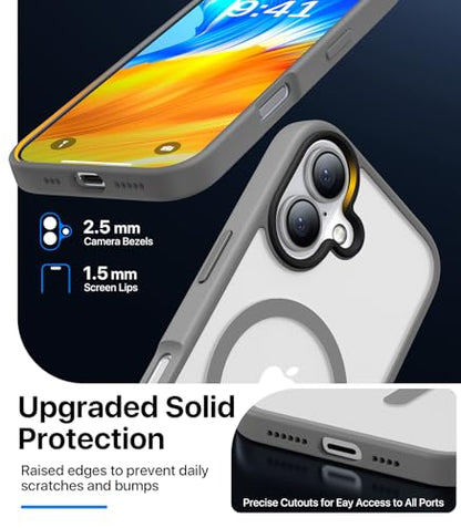 CAHEJILU Magnetic for iPhone 16 Case,[Compatible with MagSafe][Military Grade Drop Protection] Anti-Fingerprint Translucent Matte Shockproof Protective Case for iPhone 16 Phone Case 6.1",Gray - color: Gray