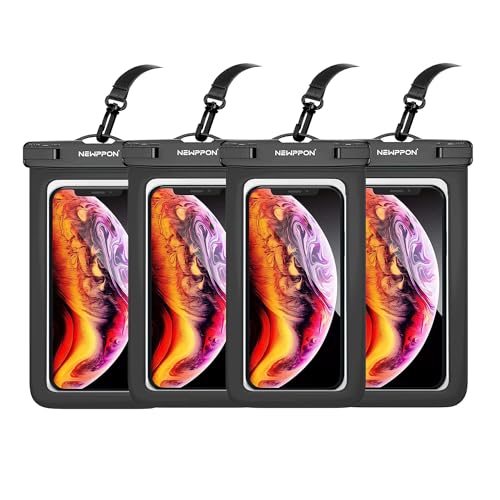 Waterproof Cell Phone Pouch : 4 Pack Float Clear Cell Holder Protector with Lanyard - Universal Floatable Water Proof Dry Bag for iPhone Samsung Galaxy for Beach Swimming Pool - color: 4 Pack Black