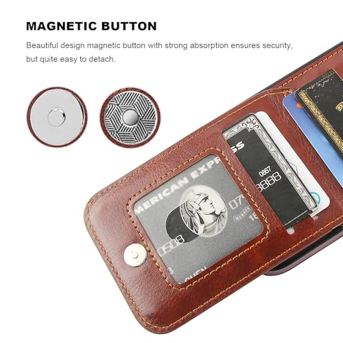 KIHUWEY for iPhone 16 Pro Wallet Case Card Holder for MagSafe, Brown | Wireless Charging, RFID, Flip PU Leather, Magnetic Clasp, Kickstand, Heavy Duty Protective Cover - color: Magsafe for Brown