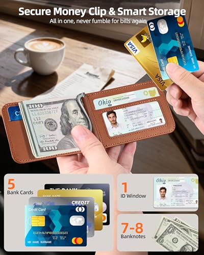 ExtreLife for Magsafe Wallet with Money Clip, Strongest Magnetic Wallet for iPhone 17/16/15/14/13/12 Series, Adjustable Stand, ID Window, 5 Card Holder, RFID Blocking, Not for 13/12 Mini, Brown - color: Brown