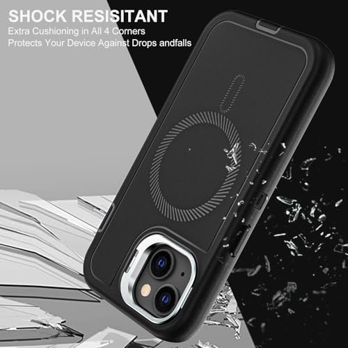 YKHJKLEC for iPhone 15 Case, Military Grade 3 in 1 Heavy Duty Shockproof/Drop Proof/Dust Proof with Kickstand Case, with 2 x Tempered Glass Screen Protector (ZJ-Black/Black) - color: ZJ-Black/Black