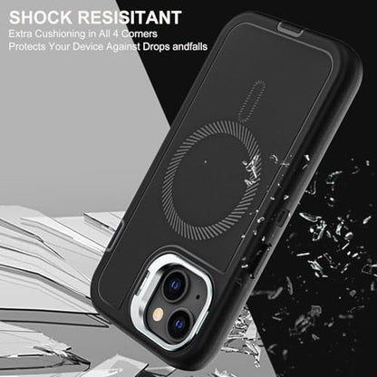 YKHJKLEC for iPhone 15 Case, Military Grade 3 in 1 Heavy Duty Shockproof/Drop Proof/Dust Proof with Kickstand Case, with 2 x Tempered Glass Screen Protector (ZJ-Black/Black) - color: ZJ-Black/Black