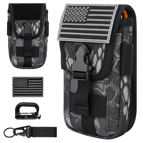 Tactical Cell Phone Holster Pouch Case, Molle Attachment Belt Holder for 4.7"-6.9" with US Flag Patch and Gear Clip for iPhone 18 Pro Max/17 Pro/16 Pro - color: Python Pattern