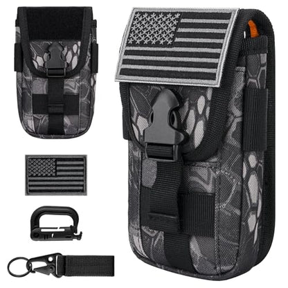 Tactical Cell Phone Holster Pouch Case, Molle Attachment Belt Holder for 4.7"-6.9" with US Flag Patch and Gear Clip for iPhone 18 Pro Max/17 Pro/16 Pro - color: Python Pattern