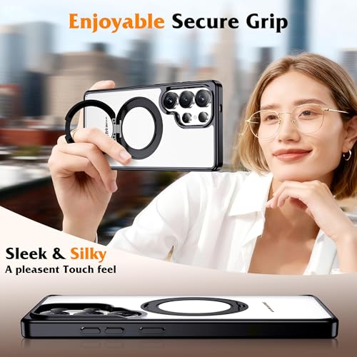 Compatible with Clear Samsung Galaxy S25 Ultra Case with 360° Invisible Magnetic Ring Stand [Compatible with Mag-Safe] Shockproof Plating Phone Case for S25 Ultra 6.9",Black - color: Black, size: Samsung Galaxy S25 Ultra