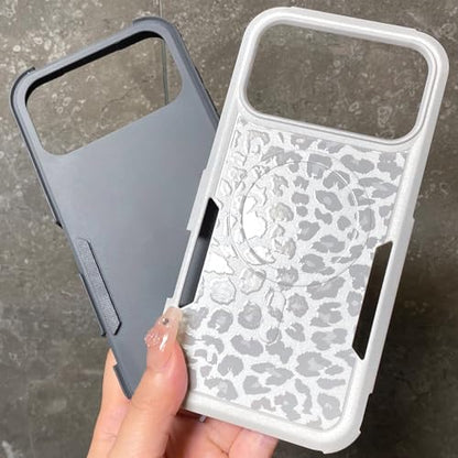 Magnetic Cute Case for iPhone 17 Pro, White Leopard Cheetah | Compatible with Magsafe, Heavy Duty Tough Rugged Full body Protection Shockproof Protective Phone Case for Women Girls - color: Magnetic-iPhone 17 Pro