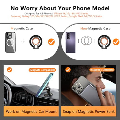 Magnetic Phone Grip Holder for MagSafe Ring Stand Holder Adjustable Stand - color: Black Orange
