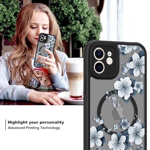Magnetic for iPhone 11 Case,White Flower | [Compatible with MagSafe] Cute Fashion Translucent Matte Hard Back Shockproof Anti-Scratch Phone Case,Ink Flower - color: Ink Flower, size: iPhone 11