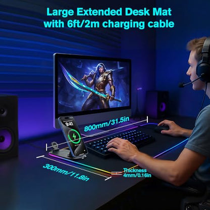 ELUTENG 4-in-1 RGB Gaming Mouse Pad with Wireless Charging & Phone Holder - size: 13L x 5.1W inches