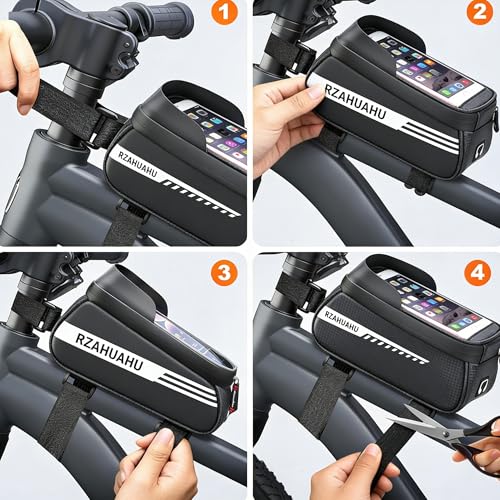 Bike/Bicycle Phone Holder Bag, Bicycle Front Frame Bag, Waterproof Tube Bag, Bike Accessories, Cycling Pouch with TPU Touch-Screen& Sun-Visor Compatible Phone Under 6.5” (Black) - color: Black