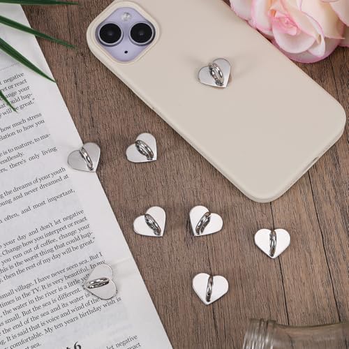 Gosknor 8pcs Heart Cell Phone Ring Holder, Cute Phone Charm Hooks Adhesive Smartphone Finger Ring Grip Sticky Metal Loop Stand for Cellphone Case Pad Tablet DIY Accessories (Silver) - color: silver
