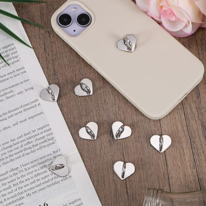 Gosknor 8pcs Heart Cell Phone Ring Holder, Cute Phone Charm Hooks Adhesive Smartphone Finger Ring Grip Sticky Metal Loop Stand for Cellphone Case Pad Tablet DIY Accessories (Silver) - color: silver