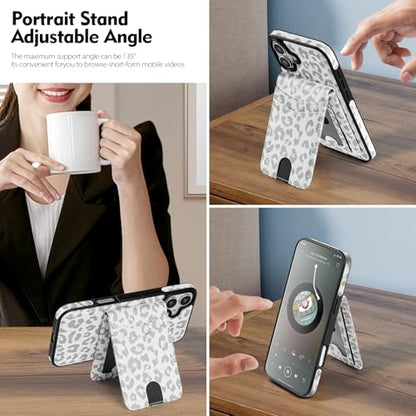 SkyEagle Compatible with MagSafe iPhone 16 Wallet Case,Leopard-White - color: Leopard-White, size: iPhone 16 - 6.1"