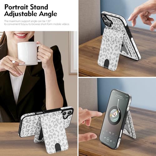 SkyEagle Compatible with MagSafe iPhone 16 Plus Wallet Case,Leopard-White - color: Leopard-White, size: iPhone 16 Plus - 6.7"
