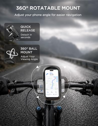 whale fall Bike Phone Holder, Waterproof Handlebar Bag for Phones up to 7" | 360° Rotatable Mount, TPU Touchscreen, Quick Release, Anti-Shake, Extra Storage and Rain Cover for Navigation and Rides