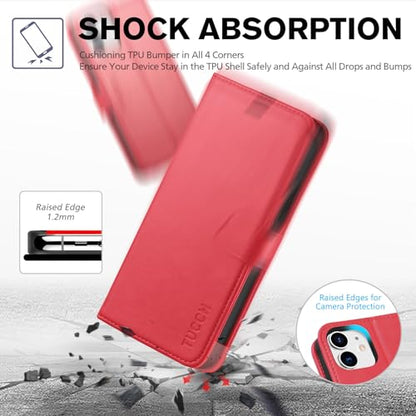 TUCCH Wallet Case for iPhone 12 Pro & iPhone 12 6.1" 2020, Flip Stand, Red | RFID Blocking, 3 Card Holders, Kickstand, PU Leather, Shockproof TPU Shell, Magnetic Closure, Protective Folio Cover - color: Red