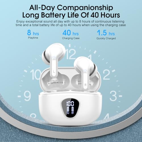 Wireless Earbuds, Bluetooth 5.4 Headphones HiFi Stereo, Bluetooth Earbuds - color: White