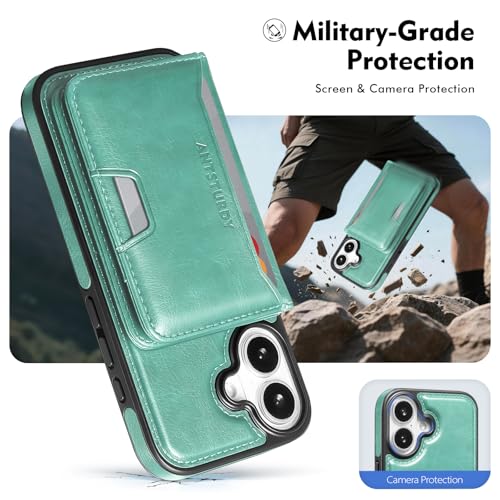 Antsturdy Compatible with MagSafe iPhone 17 Wallet Case,Blue Green | 2 in 1 Detachable Magnetic,Credit Card Holder Slots,RFID Blocking,PU Leather,Kickstand,Flip Folio Phone Cover for Men & Women - color: Blue Green, size: iPhone 17 - 6.3"