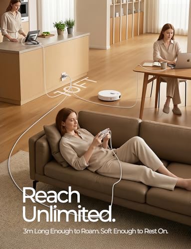 LISEN 10FT USB C Cable Fast Charging, Chubby 240W Cable USB C to USB C Fast Charging Soft Silicone USBC to USBC Parallel Cable for iPhone 17 Pro Max 16 15 Samsung S25 Ultra MacBook Pro Air iPad White - color: White, size: 10FT