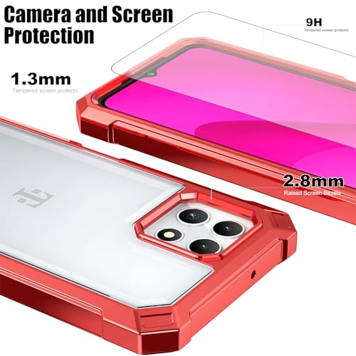Ailiber for TMobile REVVL 7 5G Phone Case, Clear Case with Screen Protector, Dual Layer Shockproof Bumper, Transparent [Anti Yellowing], Slim Cell Phone Cover for Metro REVVL 7 5G-Red - color: Crystal Clear & Red