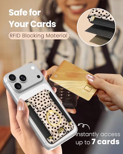 Shorogyt Compatible with Magsafe Wallet with Ring Grip Magnetic Card Holder - Cute Phone Wallets with Stand for iPhone 17/16/15/14/13/12 Series for Women Girls Boba Design, Fit 7 Cards - color: Boba