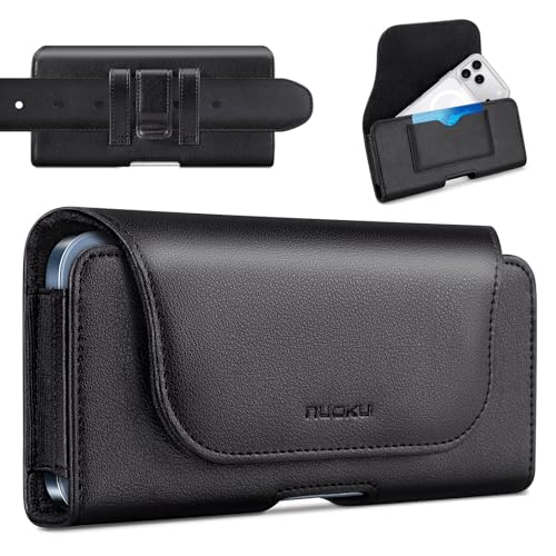 nuoku Cell Phone Holster for iPhone 17/16/15/14/13/12/11 Pro Max Series with Card Solt, Belt Clip Phone Case for Samsung Galaxy Series (Black) - color: Black