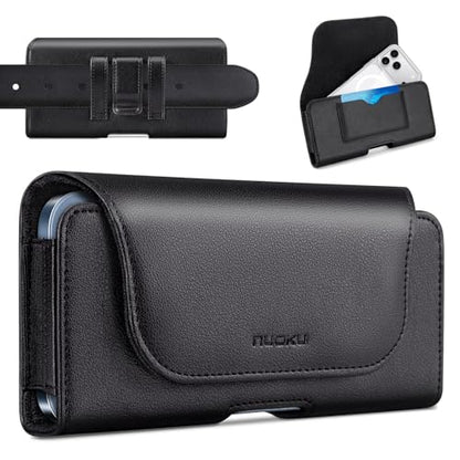 nuoku Cell Phone Holster for iPhone 17/16/15/14/13/12/11 Pro Max Series with Card Solt, Belt Clip Phone Case for Samsung Galaxy Series (Black) - color: Black